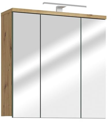 Forte VERIS Spiegelschrank 70, moderner Badezimmerschrank mit Spiegel, Hängeschrank,Holzwerkstoff, Artisan Eiche Holzdekor mit Salbei, 68,6 cm breit x 68,1 cm hoch x 20 cm tief