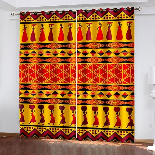 Vorhang Blickdicht Afrika Vorhänge Afrikanische Geometrische Muster Gardinen Wohnzimmer Schlafzimmer Verdunklungsvorhänge Thermovorhang 3D Druck Vorhang mit Ösen 2er set B 117 x H 138 cm a.8284