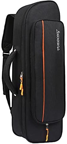 Gcljlmy Neue Musikinstrumententasche für Erwachsene, Weicher Rucksack für Horn Trompeten Zubehörteile (Schwarzorange)
