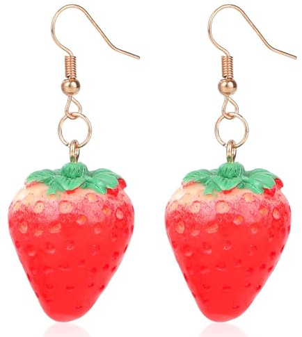 Erdbeer Ohrringe Damen, 3D Erdbeer Ohrhänger Lange Frucht Ohrringe Schmuck Kostüm Accessoires und Geschenke für Damen