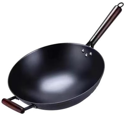ZAICOLER Gusseisen-Wok, Wok-Eisenpfanne, Multifunktional, Gleichmäßig Erhitzendes Gusseisen mit Bequemem Griff Zum Braten, Kochen, Grillen und Köcheln (32 cm)