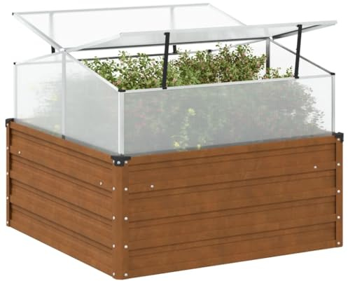 Mokuyary Hochbeet mit Gewächshausaufsatz Cortenstahl, Pflanzbeet Pflanzkübel für Gemüse, Kräuter, Blumen und Sukkulenten, Gartenbeet Pflanzentrog für Garten Terrasse