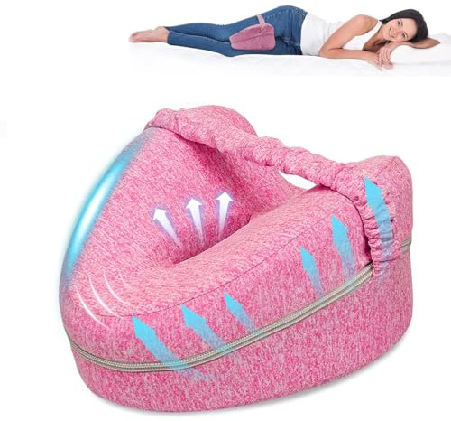 Knee Pillow, Memory Foam Knew Pillow with Adjustable Strap, Support Cushion with Removable Washable Cover, Knee Pillows for Sleeping for Side Sleepers, Relief Joints Hip Sciatica Pain - Pink