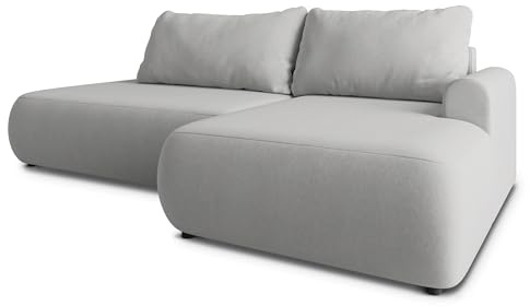 Masseno Ecksofa NUVIRA CL R-S mit Schlaffunktion L-Form, Japandi Sofa mit Bettkasten, Wohnzimmersofa, Couch, Soffa, Bettsofa, Couchgarnitur - Hellgrau, Castel 80