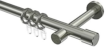 Interdeco Edelstahl Optik Gardinenstange 20 mm Ø Prestige Santo, 220 cm