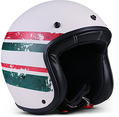 Rebel R9 Motorrad-Helm Roller-Helm, ECE Fiberglas SlimShell Tasche, XXL (63-64cm), Stripes Grün