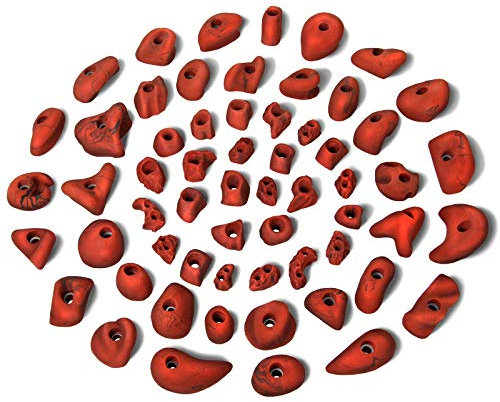 ALPIDEX 60 Klettergriffe | Kletterfläche 4-8 m² | Griffe Größen L, M, S, XS | Starterset | Klettersteine | Klettergriffset - Farbe:Red-Black