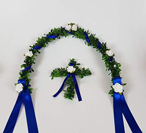 Der-kleine-Dekoladen Ehrenplatz Ranke blau mit Kreuz Kommunion Konfirmation Tischdeko