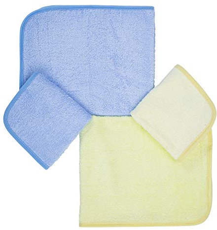 Ko&Pro XXL 100% Bambus Tücher 4er Set 40x50 cm & 25x25 cm in gelb/blau | Mehrzweck-Reinigungstücher für Hochglanz-Küchen, Bad, Haushalt, Küche & Streifenfreie Fenster + DIY-Rezeptesammlung