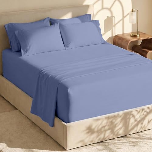 Hearth & Harbor Extra Deep Pocket Sheets - Fits Mattress 18-24 Inches Deep - Extra Deep Pocket Queen Sheets Sets - 6 Piece Queen Size Sheets - Queen Sheets Deep Pocket - Steel Blue Sheets