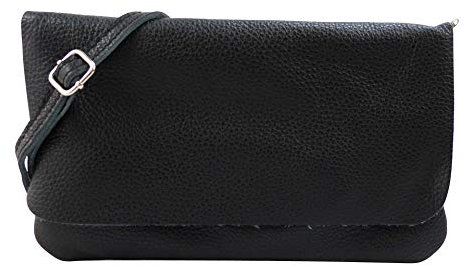 SH Leder Echtleder Umhängetasche Clutch kleine Tasche Abendtasche 24,50x15cm Ely G149 (Schwarz)