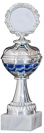 Henecka Pokal Serie Economy, Silber-blau, mit Wunschgravur und auswählbarem Sport-Emblem, Größe 20,8 cm