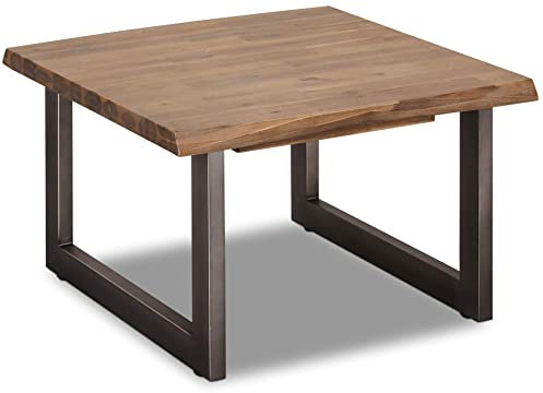 Ibbe Design Modern Quadratisch Design Braun Massivholz Akazie Couchtisch Mallorca, Metall Gestell, 70x70x45 cm