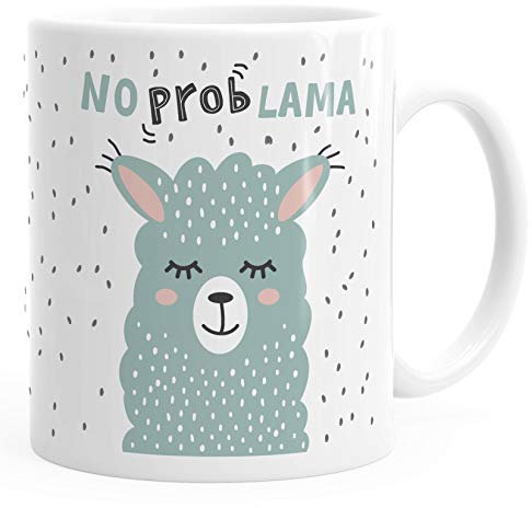 MoonWorks® Kaffee-Tasse mit Spruch No Prob Lama Motiv lustig Bürotasse lustige Kaffeebecher weiß Keramik-Tasse