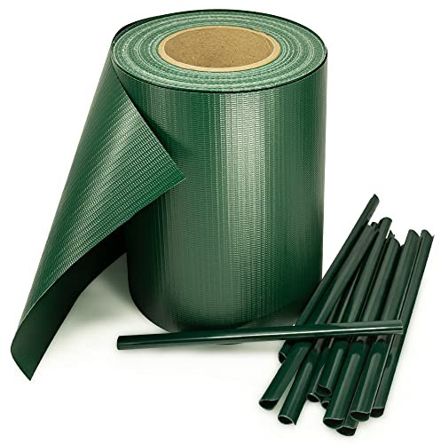 Stel4Style PVC Sichtschutz Streifen Privatsphäre Doppelstabmatten Zaun Folie inkl. 30 Befestigungsclips, Farbe:Grün, Länge:140m (4X 35m)
