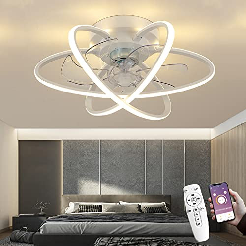 Ventilateurs De Plafond Modernes Avec Lampe LED Dimmable Vitesse Du Vent Avec Télécommande Dimmable Silencieux Chambre D'enfants Lustre Pour Chambre Salon Lampe De Bureau Éclairage Intérieur (White)