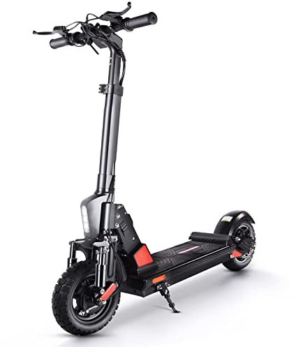 AZAMPA Elektroroller Erwachsene, Lange Reichweite, Zusammenklappbare E Scooter mit und Horn LCD Bildschirm, LED Blinker, 10 Zoll Luftreifen
