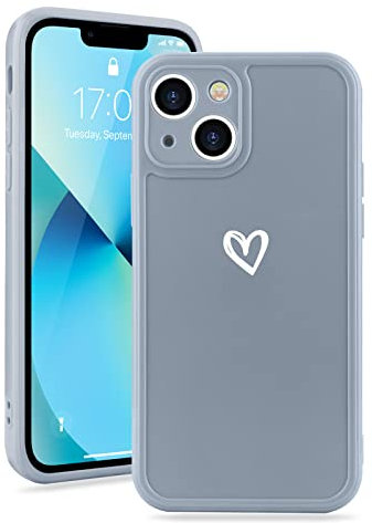 Micoden for iPhone 13 Phone Case Cute Girls Silicone Shockproof Protective Bumper Cases with Love Heart Pattern Design for iPhone 13 Grey