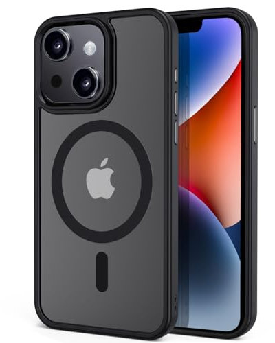 tigratigro Custodia Per iPhone 13, Compatibile con Mag-Safe,Traslucida Texture Opaca, Flessibile e anti-impronta,Consistenza simile alla Pelle (Grafite Nero)