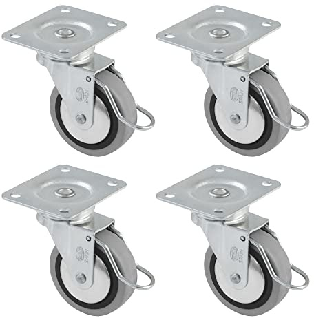 Amig - 4 Stück Möbelrollen Modell 2503 | mit Bremse | Mit Platte und Kugellager | Maße: Ø 60 mm | Maximale Traglast pro Rad 25 kg | Hergestellt aus Gummi | Farbe Grau