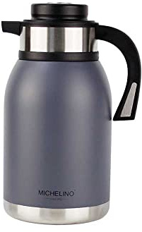 Michelino 2 Liter Isolierkanne Thermokanne Thermoskanne Nora Kaffeekanne Teekanne Isolierflasche (grau)