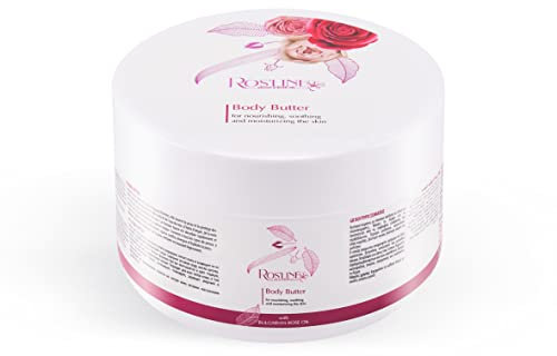 Ros'Line Reichhaltige körperbutter mit Rosenwasser, Rosenöl, Arganöl für spürbar glatte & strahlende Haut, für normale & sehr trockene Haut, körperlotion für trockene haut 350ml