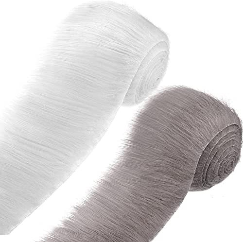 2PCS Kunstfell Band Kunstpelz Fellstoff, Plüsch Pelzstoff Dekoband Weihnachtsmüntze Band Plüsch Trim Stoffrolle Kunstfell-Borte zum Selbernähen für Kostüme, Basteln, Kapuzen, Mäntel,Weiß + Grau