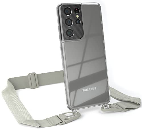 EAZY CASE - Hülle mit Band kompatibel mit Galaxy S21 Ultra 5G Handyhülle mit Umhängeband Silikonhülle Transparent Schutzhülle Handykette zum Umhängen Handykordel Smartphone in Taupe - Clips Taupe