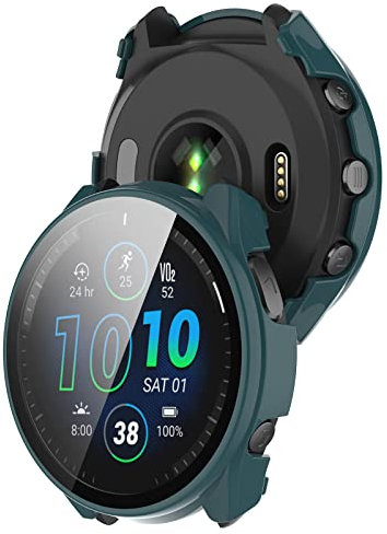 KUTEWEU Case Compatibile con Forerunner 965 Custodia, PC Custodia Rigida con Vetro Temperato,Protezione Completa Anti-Graffio Cover Compatibile con Forerunner 965 Smartwatch Accessori (2 Pezzi Verde)