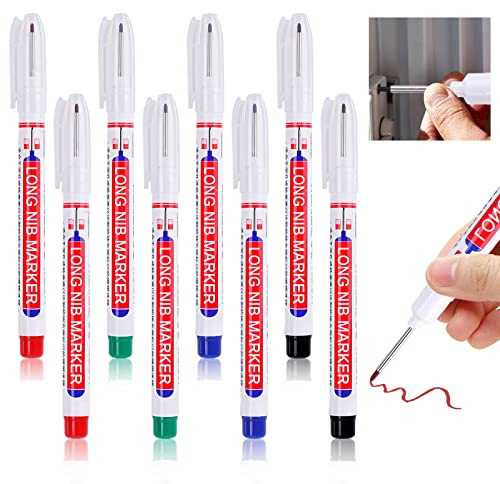Vaktop Tieflochmarker, 8 Stück Bohrlochmarker, 20mm Spitze Markierungsstift | Permanenter Lochmarkierer Markierungsstift für Wand Metall Holz Betonfliesen (Schwarz, Blau, Rot, Grün)