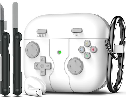 RFUNGUANGO Compatible with AirPods 3rd Generation Case,Game Player Design for Kids Teenager Women and Men, Soft Silicone Case Compatible with AirPods Gen 3 Charging Case,White