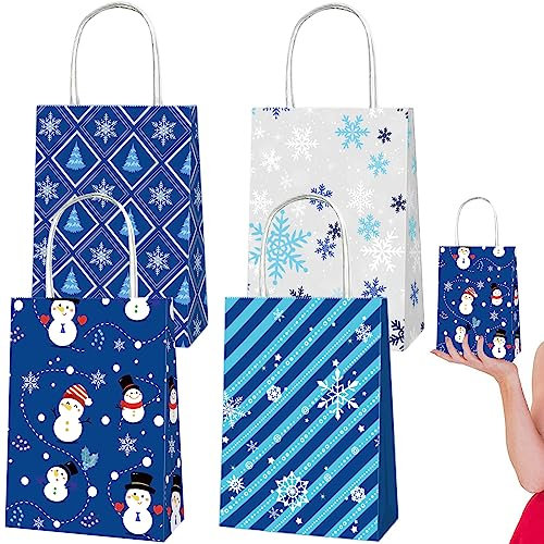 Papiertüten mit Schneemann-Motiv,4Stück gefrorene Schneeflocke Papier Geschenktüten Süßigkeiten Beutel Mitgebsel Tüten mit Griff Die Eiskönigin Mottoparty Geschenktüten für Kindergeburtstag Party Deko