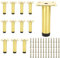 ZOFUN Lot de 12 pieds de meubles, 10 cm, réglables avec revêtement doré, pieds de canapé avec vis, pieds droits en métal doré pour placard, armoire, canapé, table