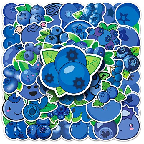Blaubeeren Aufkleber 50 Stück Vinyl Kawaii Obst Sticker für Laptop Skateboard Wasserflaschen Scrapbook Gepäck Auto Gitarre,niedliche Wasserdicht Aesthetic Aufkleber für Mädchen Teenager Kinder