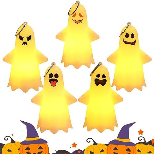 Halloween Deko LED Kerzen, 5 Stück Halloween LED Kerze Gespenst, Halloween Deko Indoor, LED Batterie Lampe Aufhängbar, Halloween Kerze Batteriebetrieben für Halloween Party Dekoration