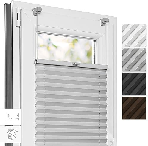 Estika Plissee, Bruchfeste Klemmhalter - Hellgrau - 90 cm x 230 cm - Plissee ohne Bohren, Plissee klemmfix, Rollos für Fenster ohne Bohren, Jalousien Fenster für innen, Raffrollo