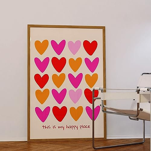 Bunte Herzen Wandkunst Rosa Orange Ästhetik Druck Abstrakte Herzen Kunst Poster Funky Bunte adrette Bild College Room Decor Trendy Ästhetik Malerei Bunte Herzen Kunstwerk 40,6 x 61 cm ohne Rahmen