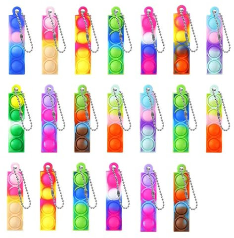 RTRTGS 20PCS Pop Push It Fidget Jouet Porte-clés,Coloré Silicone Squeeze Pop Bubble Fidget Bulk Jouets Sensoriels,Poppet Bubble Stress Soulagement,Enfants Adultes,Couleur aléatoire