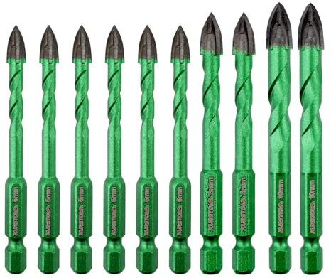 KURSTOL Fliesenbohrer Set - 10 Stück 6/6/6/8/10mm*2 Diamantbohrer Glasbohrer Kit für Mauerwerk Holz Kunststoff Ziegel Keramik Fliesen Diamant Kernbohrer Hartmetall Spitzen Schnellwechsel-Schaft