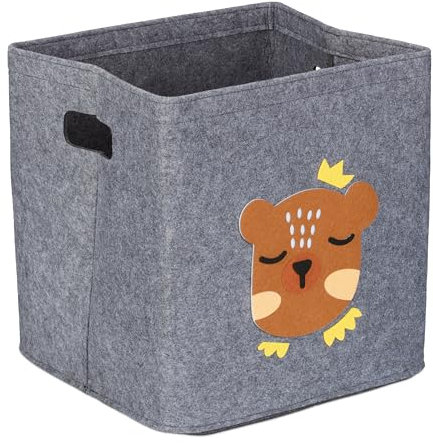 Relaxdays Aufbewahrungsbox Bär, Stoffbox für Kinder, aus Filz, faltbar, Spielzeugbox, HxBxT: 33 x 33 x 33 cm, grau