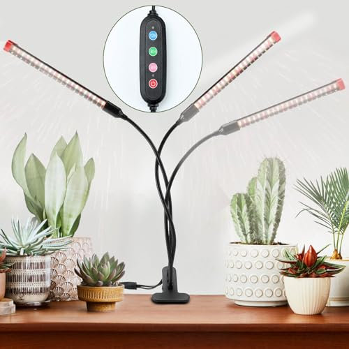 FECiDA 27W Clip Pflanzenlampe 3000 Lumen, Vollspektrum Pflanzenlampe mit Zeitschaltuhr für Zimmerpflanzen, Grow Light mit High PPFD Wachstumslampen für Blumen, Gemüse, Hydroponik mit Timer 4,8,12 Hr