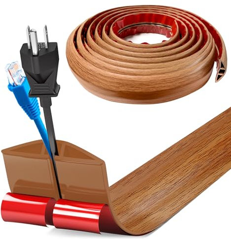 Protezioni per Cavi a Pavimento, 5M x5cm Autoadesivo Copricavi per Pavimento Passacavo a Pavimento Perfetti per Tutti i Cavi di Alimentazione a Casa, Ufficio,Scuola,Magazzino (Grana legno gialla)