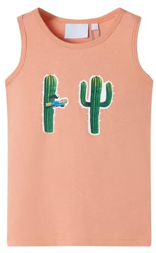vidaXL Kids' Camisole Tank Top - Cactus Print Light Orange Cotton Vest for Children 7-8 Years - Comfortable Round Neck Sleeveless Undershirt