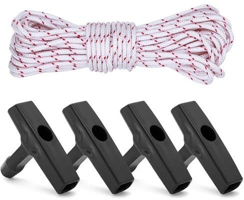 TETEWEVER 10 m Starterseil Rasenmäher 4 mm Seilzug Rasenmäher mit 4 Stück Starter Griff Ersatzteile Zugseil Rasenmäher Ziehen Schnur für Kettensägen Freischneider Kantenschneider