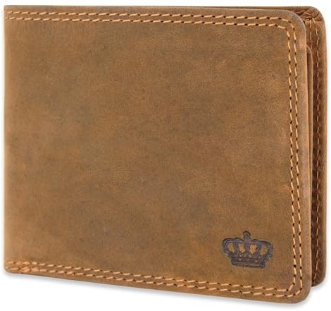 Baur Herren Geldbörse Echtes Büffelleder | Geldbeutel mit RFID Schutz | Portemonnaie Querformat | Geldtasche mit Münzfach | Wallet mit viele Kartenfächer (Querformat Klein, Braun)