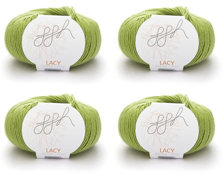 ggh Lacy Set | 4x25g (insgesamt 100g) Set| 150m/25g Merinowolle mit Seide zum Stricken | Farbe 006 - Apfelgrün