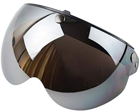 Kikumi Visiera per Casco retrò Universale a 3 Scatti Visiera per Casco da Motociclista con Protezione Solare Antivento e Mezza Faccia (Argento)
