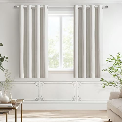 MRTREES Vorhang Leinenoptik 100% Blickdicht Gardinen mit Ösen Kurz Fenster 2er Set, 160 cm Lang, 132 cm Breit, Thermovorhang Wärmeisolierend Verdunklungsvorhänge für Kinderzimmer, Naturfarbe