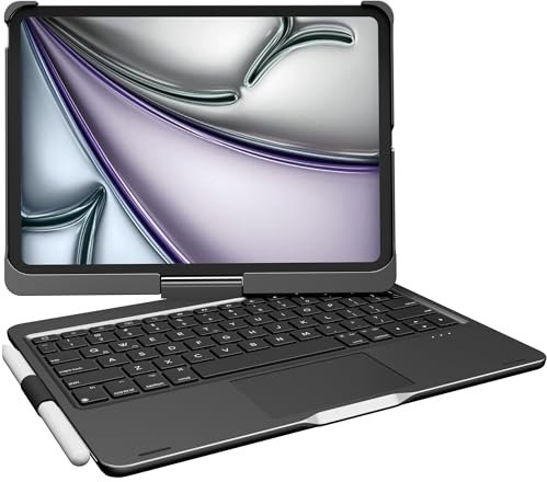 pekarejue Funda con teclado inalámbrico para Apple iPad Pro 2024 de 11 pulgadas 5ª generación M4 A2836 A2837 A3006: soporte giratorio para lápices, trackpad multitáctil, retroiluminado RGB, negro