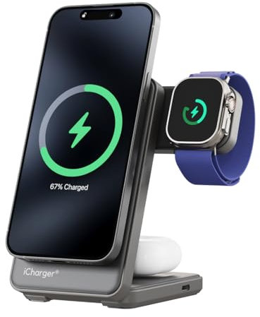 iCharger Ultra Slim Qi2 Wireless Charger - 2024 | Qi2 15W Fast Charging, Foldable Metal Design, Compatible with iPhone Series and Apple Watch, Airpods - Includes 3-Year Warranty